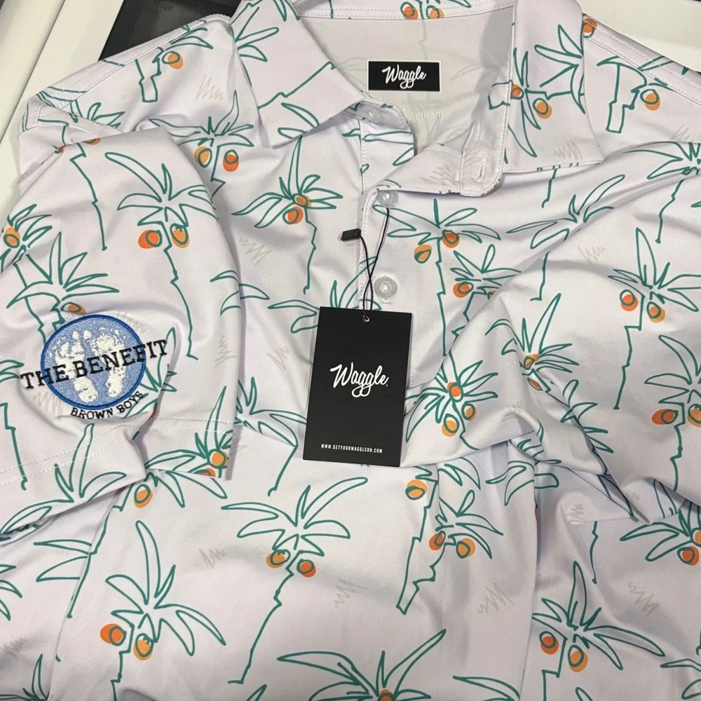 Wrangler Light Blue Palm-Print Short Sleeve Polo - Picture 5 of 5